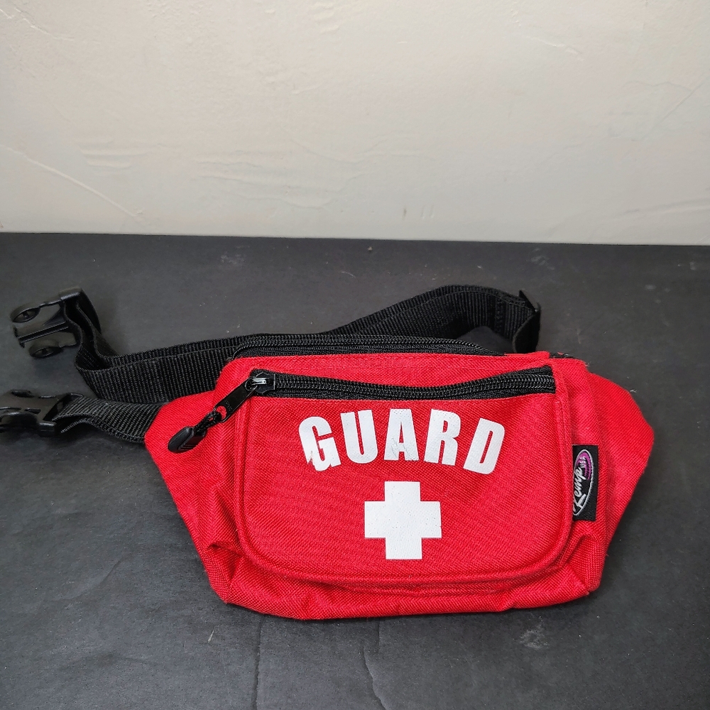 VINTAGE LifeGuard Hip Pack Waist Bag Kemp USA Red White Adjustable Buckle